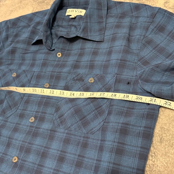 Orvis Mens Classic Collection Plaid Short Sleeve Button Down Shirt M Medium Blue - Picture 6 of 7